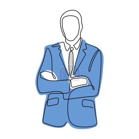 Téléchargez les illustrations : Illustration vectorielle colorée de ligne continue d'homme d'affaires réussi - en licence libre de droit