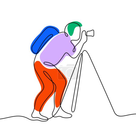 Illustration for Photographer continuous line colourful vector illustration - Royalty Free Image