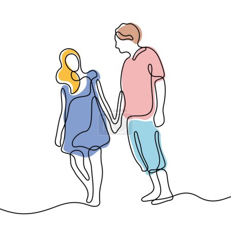 Ilustración de Pareja romántica abrazando línea continua colorido vector ilustración - Imagen libre de derechos