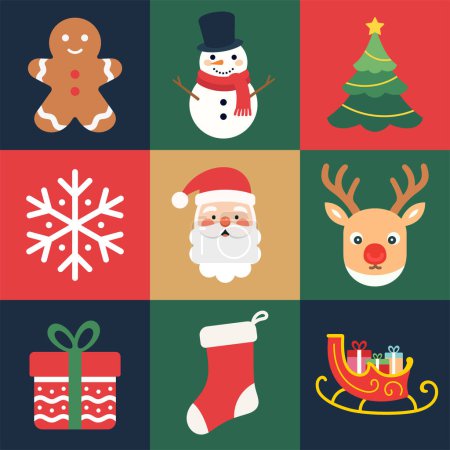 Téléchargez les illustrations : Panneaux et symboles de Noël ensemble de vacances - en licence libre de droit