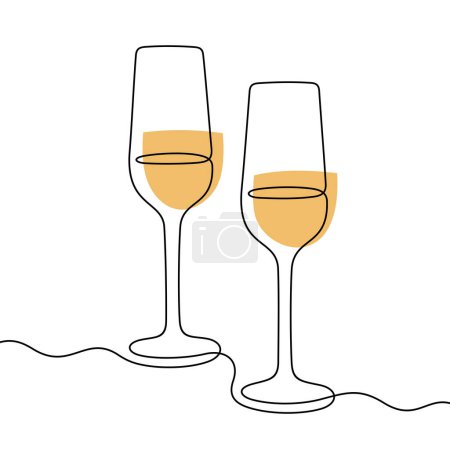 Téléchargez les illustrations : Verres à champagne illustration vectorielle ligne continue - en licence libre de droit