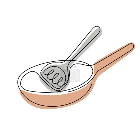 Illustration for Frying pan continuous line colourful vector illustration. Cooking illustration. Vector illustration - Royalty Free Image
