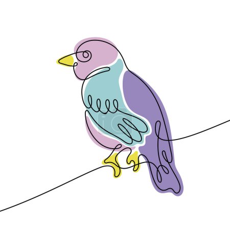 Téléchargez les illustrations : Illustration vectorielle colorée en ligne continue d'oiseaux tropicaux - en licence libre de droit