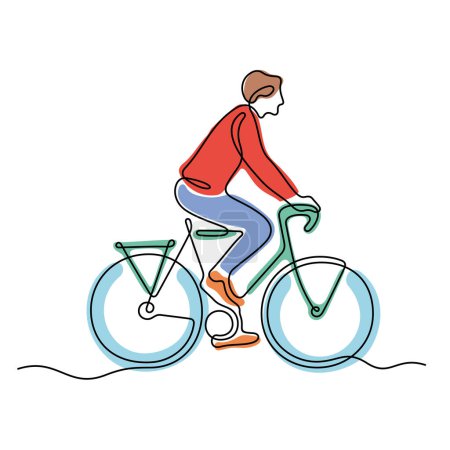 Téléchargez les illustrations : Cycliste ligne continue illustration vectorielle colorée - en licence libre de droit