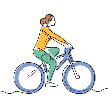 Illustration for Cyclist continuous line colourful vector illustration - Royalty Free Image