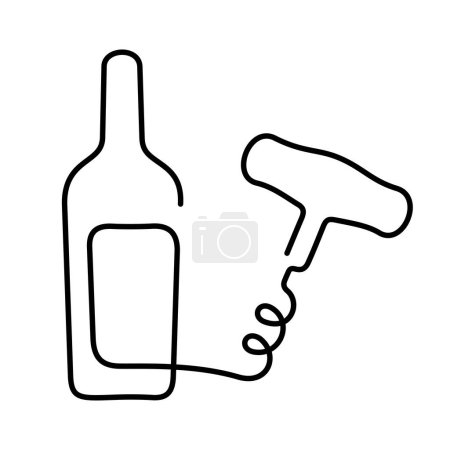Téléchargez les illustrations : Bouteille de vin et tire-bouchon une icône vectorielle ligne. Illustration vectorielle. - en licence libre de droit