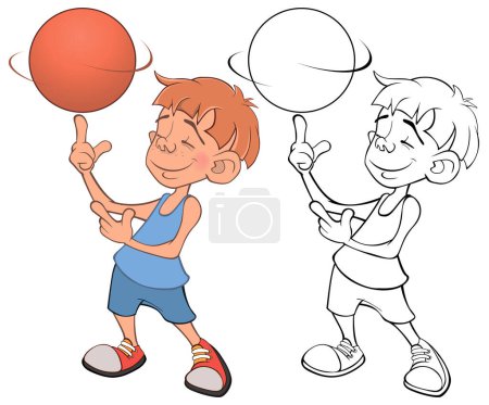 Illustration for Vector Illustration of Cute Little Boy. Basketball player. Coloring Book. - Royalty Free Image