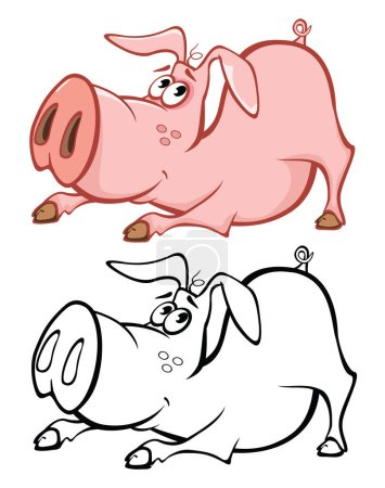 Téléchargez les illustrations : Illustration vectorielle d'un cochon de personnage de bande dessinée mignon pour vous Conception et jeu d'ordinateur. Ensemble de contour de livre à colorier - en licence libre de droit
