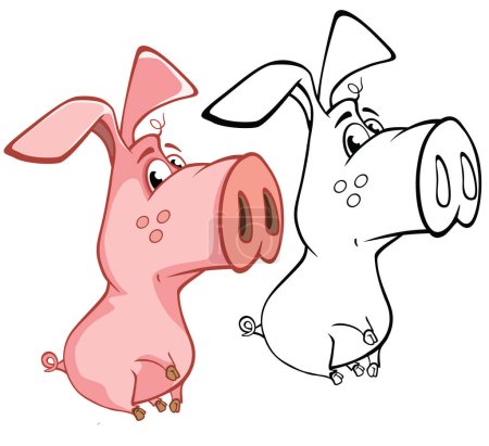 Illustration for Vector Illustration of a Cute Cartoon Character Pig for you Design and Computer Game. Coloring Book Outline Set - Royalty Free Image