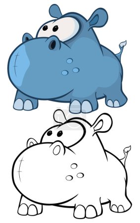 Illustration for Vector Illustration of a Cute Cartoon Character Hippo for you Design and Computer Game. Coloring Book Outline Set - Royalty Free Image