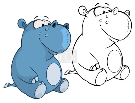 Foto de Ilustración vectorial de un lindo personaje de dibujos animados hipopótamo para usted Diseño y juego de ordenador. Conjunto de esquema de libro para colorear - Imagen libre de derechos
