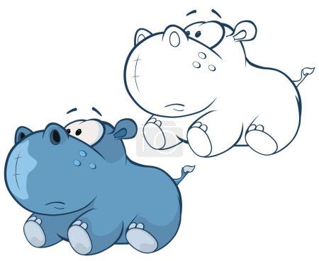 Illustration for Vector Illustration of a Cute Cartoon Character Hippo for you Design and Computer Game. Coloring Book Outline Set - Royalty Free Image