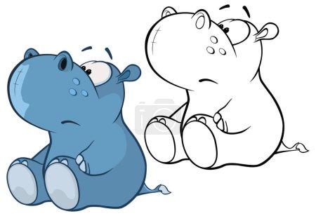 Téléchargez les illustrations : Illustration vectorielle d'un Hippo de personnage de bande dessinée mignon pour vous Conception et jeu d'ordinateur. Ensemble de contour de livre à colorier - en licence libre de droit