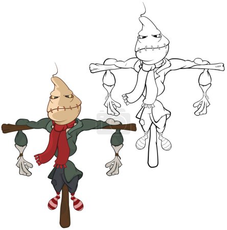 Ilustración de Vector de dibujos animados personaje espantapájaros para usted Diseño y Juego de ordenador. Libro para colorear - Imagen libre de derechos