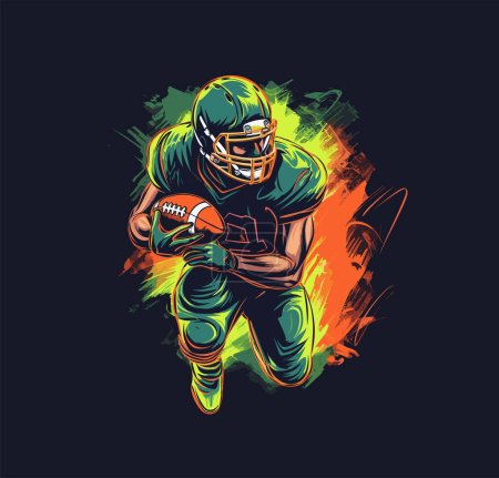 Illustration for American football. Symbol, emblem with an American football player with a ball. Vector illustration - Royalty Free Image