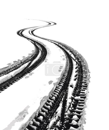 Téléchargez les photos : Illustration vectorielle des traces de pneus isolée sur fond blanc, Fond neige - en image libre de droit
