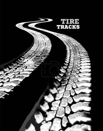 Téléchargez les photos : Illustration vectorielle des traces de pneus isolée sur fond noir - en image libre de droit