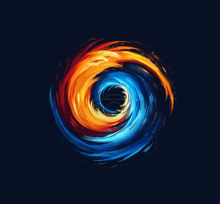 Téléchargez les photos : Logo en spirale feu et eau. Illustration vectorielle sur fond noir - en image libre de droit