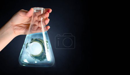 Téléchargez les photos : Concept d'environnement avec paysage naturel à l'intérieur bouteille en verre. Techniques mixtes - en image libre de droit