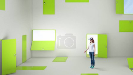 Foto de Mujer con gafas de realidad virtual. Medios mixtos - Imagen libre de derechos