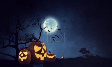 Téléchargez les photos : Image d'Halloween avec des citrouilles effrayantes. Techniques mixtes - en image libre de droit