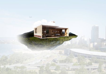 Foto de Concepto inmobiliario con un modelo de casa. Medios mixtos - Imagen libre de derechos