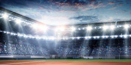 Photo for Tennis court view and stadium with spotlights. Mixed media - Royalty Free Image