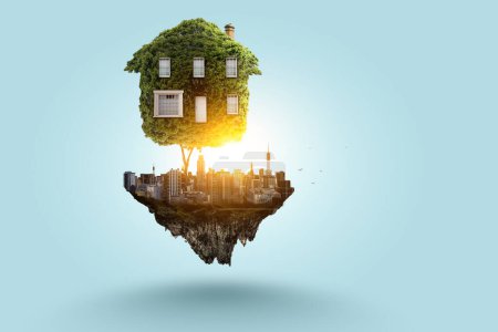 Téléchargez les photos : Little Eco House sur le concept de l'herbe verte. Techniques mixtes - en image libre de droit
