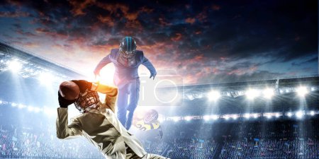 Photo for Businessman playing american football on the field. Mixed media - Royalty Free Image