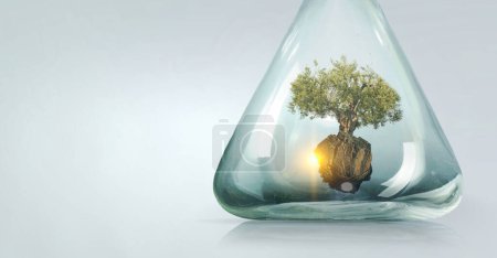 Photo for Tree growing inside glass bottle. Mixed media - Royalty Free Image
