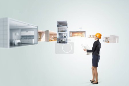 Photo for Real estate concept with a house model. Mixed media - Royalty Free Image