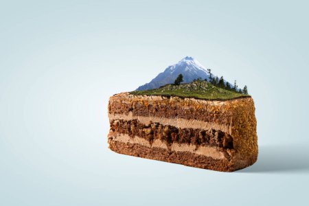 Photo for Landscape with mountain on top of cake. Mixed media - Royalty Free Image