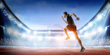 Photo for Man in sportwear running for exercising, fitness and healthy lifestyle. Mixed media - Royalty Free Image