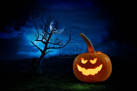 Photo for Halloween design with spooky pumpkins. Mixed media - Royalty Free Image