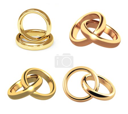 Photo for Collection of gold wedding rings. Objects isolated on white background. 3d render - Royalty Free Image