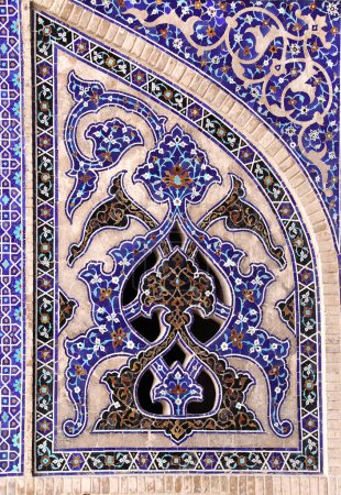 Photo for Detail of traditional persian mosaic wall with floral ornament of Masjid-e Jameh Mosque (Jame mosque,  Friday Mosque), Isfahan, Iran. UNESCO World Heritage Site - Royalty Free Image