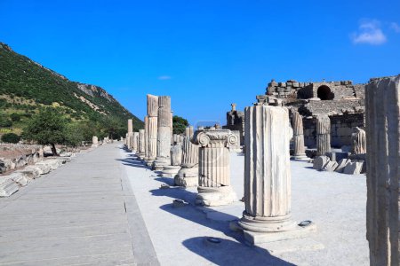 Téléchargez les photos : Row of old columns in ruins in Selcuk, Ephesus, Turkey. UNESCO world heritage site - en image libre de droit