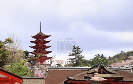 Photo for Goju-no-to pagoda (Gojunoto pagoda, Five storied pagoda) of Itsukushima Shrine, sacred Miyajima Island, Japan - Royalty Free Image