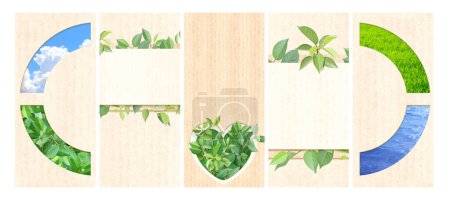 Téléchargez les photos : Nature resource and cardboard texture. Set of vertical banner with eco paper texture and green leaves. Ecology and zero waste concept. Global ecological resource. Copy space for text. Mock up template - en image libre de droit