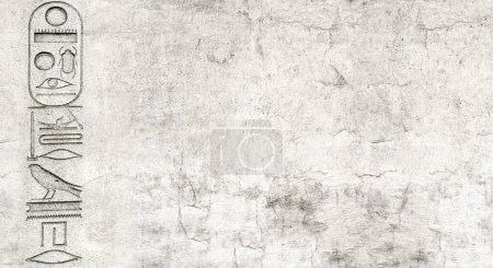 Photo for Horizontal banner with ancient egyptian hieroglyphs on the stone wall. Mock up template. Copy space for text - Royalty Free Image