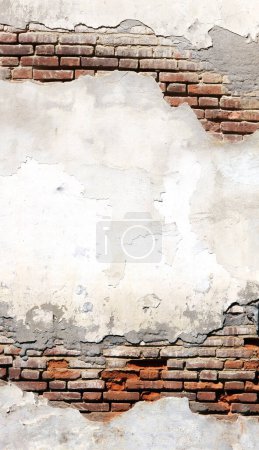 Téléchargez les photos : Fond grunge avec texture de vieux mur de briques et stuc fissuré de couleur blanche - en image libre de droit