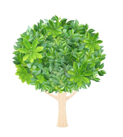 Photo for Tree in paper cut style and green  leaves. Sustainable development of strategy approach to zero waste, responsible consumption. Eco-friendly concept. Isolated on white background - Royalty Free Image