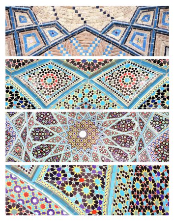 Foto de Set of horizontal banners with detail of traditional persian mosaic arch with geometrical ornament, Iran - Imagen libre de derechos