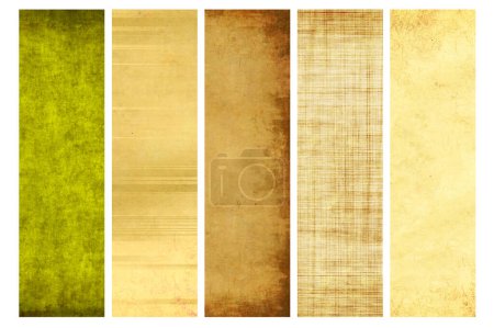 Photo for Set of vertical or horizontal banners with old paper texture and retro patterns with strips. Vintage backgrounds with grunge paper material. Copy space for text - Royalty Free Image