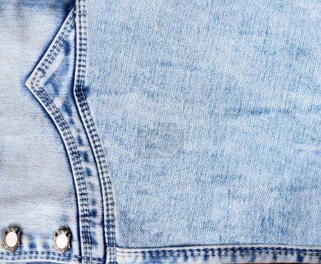Photo for Blue denim background with a seam. Light blue color denim jeans fabric texture. Copy space for text - Royalty Free Image