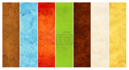 Photo for Set of standard horizontal or vertical full banners with old paper textures of blue, yellow, green, red, dark brown and beige colors. Mock up template. Copy space for text - Royalty Free Image