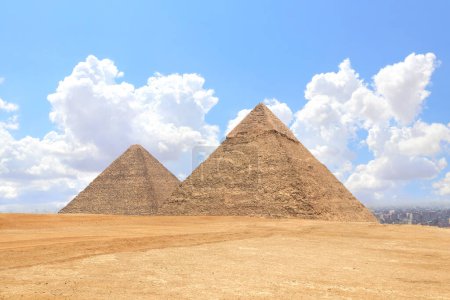 Photo for Famous Great Pyramids of Chephren and Cheops, Cairo, Egypt. Two of the three Great Pyramids, Giza pyramid complex (Giza Necropolis) - Royalty Free Image