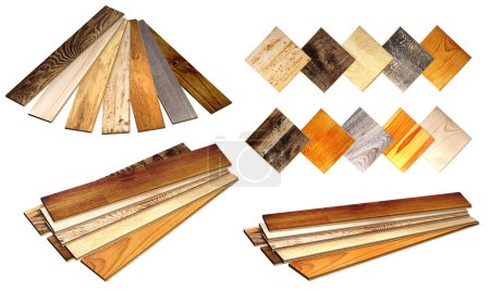 Photo for Collection of planks of new parquet of different colors. Isolated on white background. 3d render - Royalty Free Image