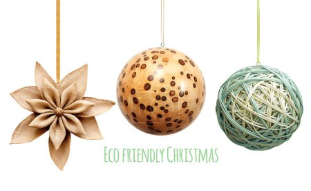 Photo for Eco friendly Christmas. Homemade Christmas ornaments made of natural biodegradable materials. Ecology, environmental conservation and zero waste concept. Isolated on white background - Royalty Free Image