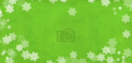 Téléchargez les photos : Fond de Noël avec vieille texture de papier de couleur verte et flocons de neige. Bannière horizontale de Noël avec matériau en carton rétro. Espace de copie pour le texte - en image libre de droit
